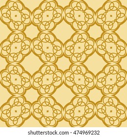abstract vector illustration of the different geometric elements assembled into a single pattern. seamless texture. for the design, printing, Wallpaper. Golden color