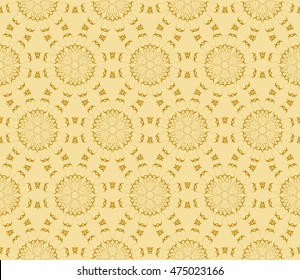 abstract vector illustration of the different geometric elements assembled into a single pattern. seamless texture. for the design, printing, Wallpaper. Golden color