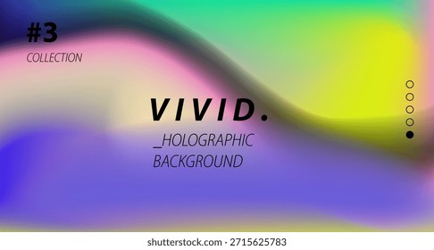 Abstract vector illustration displays a smooth flowing wave gradient in vivid holographic colors. Futuristic digital background with aura effect.