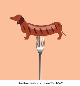 Abstract vector illustration with Dog,hot dog and fork.Hot dog in pop art style.T-shirt graphic.