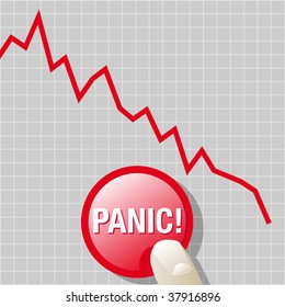 Abstract vector illustration of a downward graph with a finger on a panic button