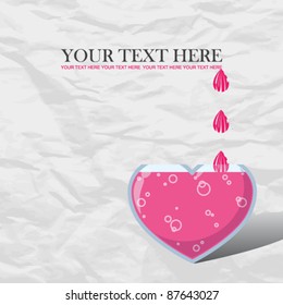 Abstract vector illustration with drops and heart-flask. Place for your text.