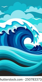 An abstract vector illustration of dynamic sea waves, ideal for use in ocean-themed designs, summer projects, and marine-related content.
