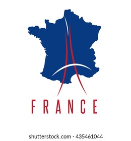abstract vector illustration of Eiffel Tower and map of France