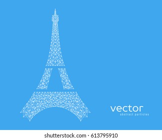 Abstract vector illustration of Eiffel Tower on blue background.