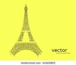 Abstract vector illustration of Eiffel Tower on yellow background.