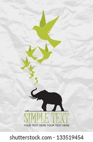 Abstract vector illustration of elephant and birds.