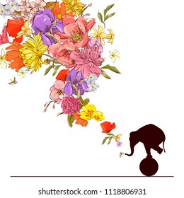 Abstract vector illustration of elephant and flowers.