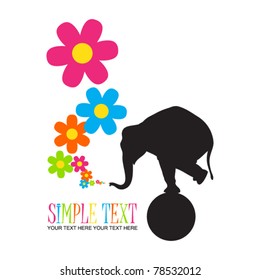 Abstract vector illustration with elephant and flowers. Place for your text.
