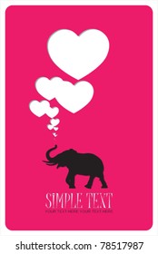 Abstract vector illustration with elephant and hearts. Place for your text.