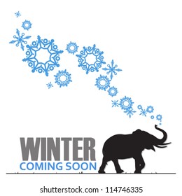 Abstract vector illustration of elephant and snowflakes.