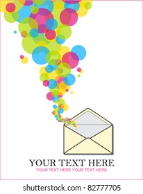 Abstract vector illustration with envelope and balloons. Place for your text.