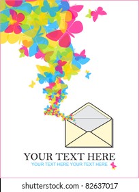 Abstract vector illustration with envelope and butterflies. Place for your text.