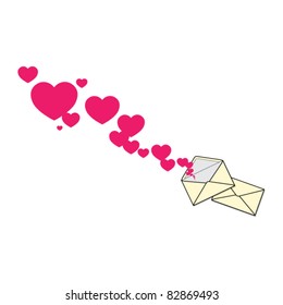 Abstract vector illustration with envelope and hearts.