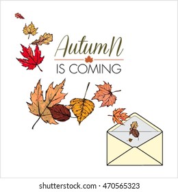 Abstract vector illustration of envelope  and leaves.