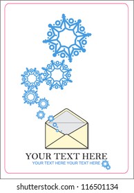 Abstract vector illustration of envelope  and snowflakes.