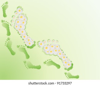 abstract vector illustration in eps 10 format showing floral footprints and grass as a nature background