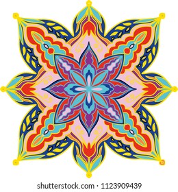 Abstract vector illustration in ethnic style. Decorative design element for cover, case, yoga mat, greeting card, poster, textile. Indian floral ornate pattern.