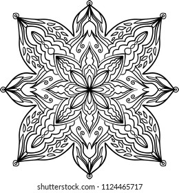 Abstract vector illustration in ethnic style. Decorative design element for cover, case, yoga mat, coloring book, greeting card, poster, textile. Indian floral ornate pattern.