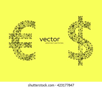 Abstract vector illustration of euro and dollar sign on yellow background
