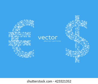 Abstract vector illustration of euro and dollar sign on blue background