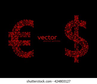 Abstract vector illustration of euro and dollar sign on black background