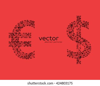 Abstract vector illustration of euro and dollar sign on red background
