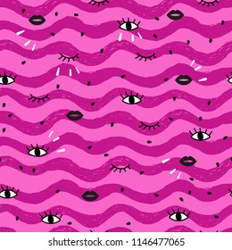 Abstract vector illustration with eyes and lips.