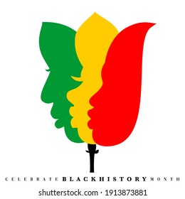Abstract vector illustration of faces like a flower for Black History Month on an isolated black background