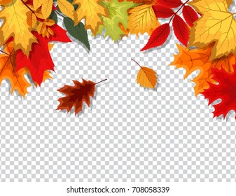 Abstract Vector Illustration with Falling Autumn Leaves on Transparent Background. EPS10