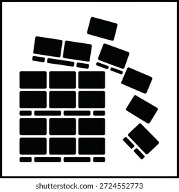 Abstract Vector Illustration of a Falling Brick Wall and Collapsing Black Blocks 