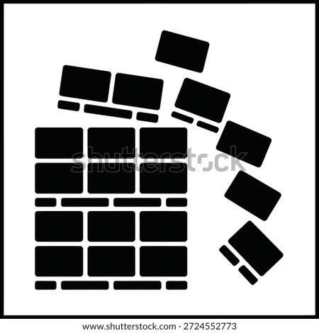 Abstract Vector Illustration of a Falling Brick Wall and Collapsing Black Blocks 