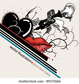 abstract vector illustration of fantasy lips in a vintage style