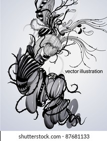 abstract vector illustration of fantasy plants and waves