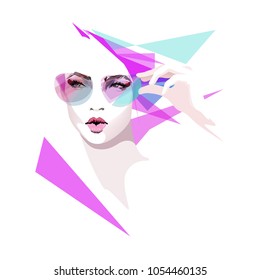 Abstract vector illustration of fashion girl with glasses, beauty