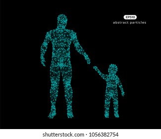 Dibujo abstracto vectorial de padre e hijo sobre fondo negro. Puede cambiar fácilmente el color. 