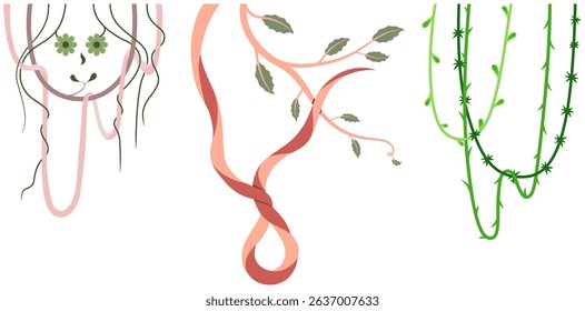 abstract vector illustration featuring colorful vines and branches intertwined with leaves perfect for textiles, wallpapers, and digital designs.