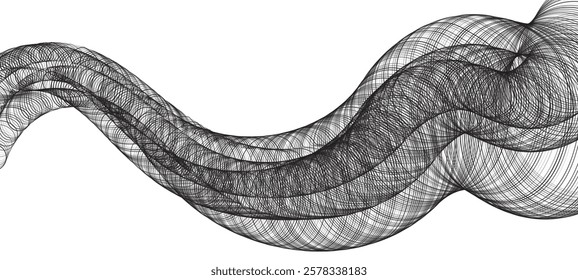 Abstract vector illustration featuring dynamic black wave lines forming intricate, flowing patterns, creating a sense of motion and depth.