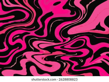 Abstract vector illustration featuring flowing magenta and black organic lines and shapes. Dynamic, wavy pattern ideal for backgrounds, fashion, or artistic graphic design elements.