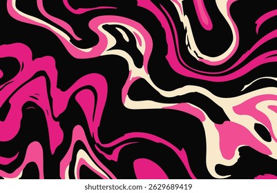 Abstract vector illustration featuring flowing magenta and black organic lines and shapes. Dynamic, wavy pattern ideal for backgrounds, fashion, decor, or artistic graphic design elements.