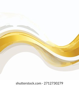 Una Ilustración vectorial abstracta con una onda dorada que fluye sobre un fondo blanco. El diseño incorpora sutiles reflejos, creando una sensación de movimiento. Ideal para diversos proyectos de diseño.