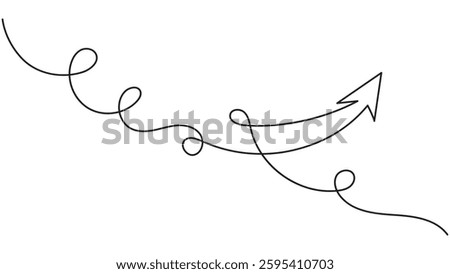 An abstract vector illustration featuring a hand-drawn, single-line arrow with curves and loops, symbolizing a complex or unpredictable path to growth and progress. Suitable for conveying journey