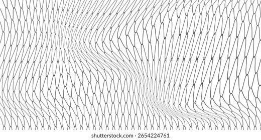 Ilustração de vetor abstrato com um padrão de malha hexagonal deformado em uma forma ondulada e curva que lembra a estrutura do DNA.