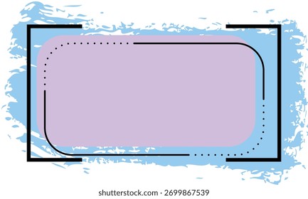 An abstract vector illustration featuring a lavender rectangular text box with rounded corners. The frame is composed of black corner brackets and a dotted line on a light blue brushstroke background.