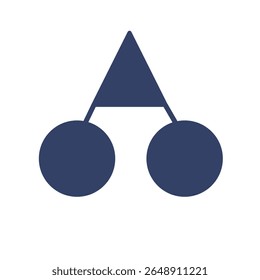 Abstract vector illustration featuring a minimalist design of two circles connected by a triangle, rendered in a sophisticated dark blue hue against a stark white background.