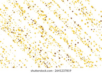 Abstract vector illustration featuring scattered yellow and brown dots, confetti on a white background. The composition includes random patterns and varying sizes, creating a dynamic visual effect.