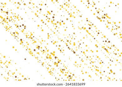Abstract vector illustration featuring scattered yellow and brown dots, confetti on a white background. The composition includes random patterns and varying sizes, creating a dynamic visual effect.