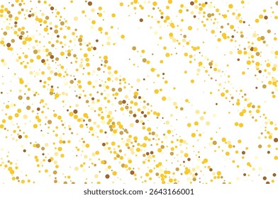Abstract vector illustration featuring scattered yellow and brown dots, confetti on a white background. The composition includes random patterns and varying sizes, creating a dynamic visual effect.