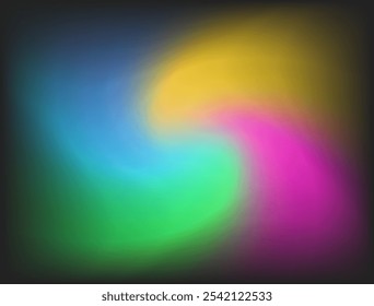Abstract vector illustration featuring a swirling blend of bright colors—blue, green, yellow, and magenta—radiating from the center against a dark background.