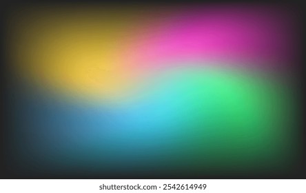Abstract vector illustration featuring a swirling blend of bright colors—blue, green, yellow, and magenta—radiating from the center against a dark background.